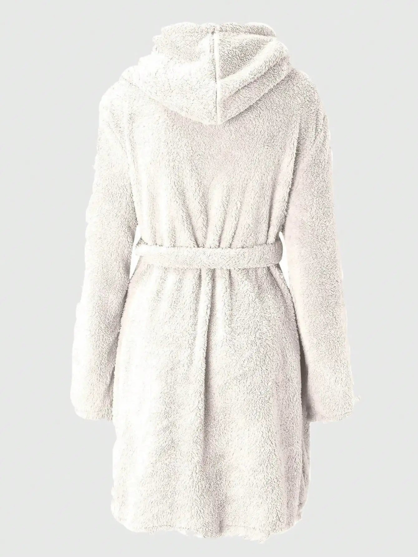 Women’s Hooded Fleece Robe – Solid Color Cozy Warm Bathrobe with Belt for Autumn & Winter Home Wear