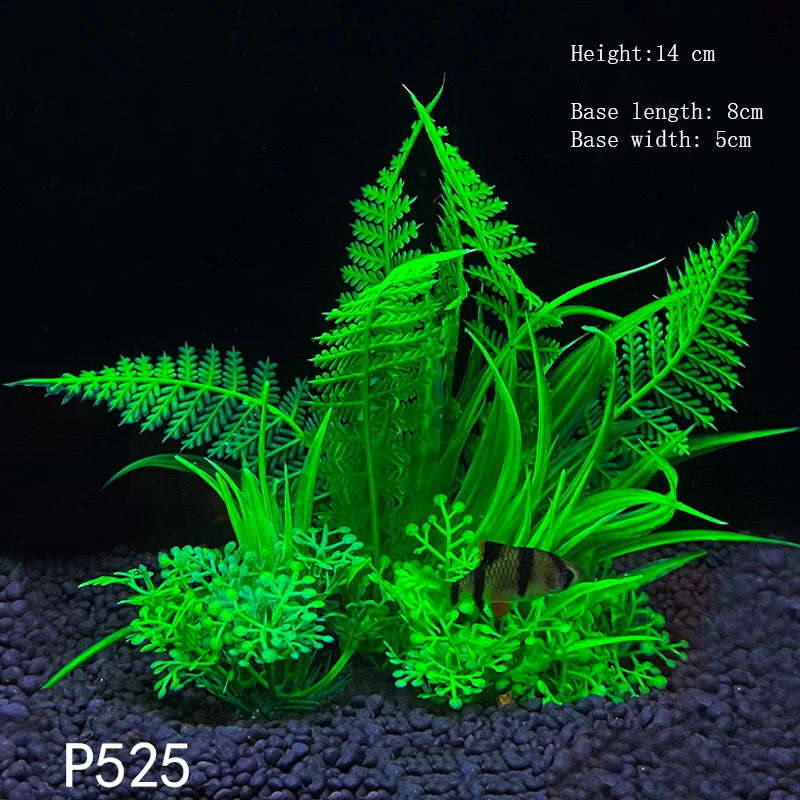 Artificial Underwater Aquarium Plants – Plastic Aquatic Fake Shrubs & Green Water Grass for Fish Tank Landscaping, Realistic Simulated Decor
