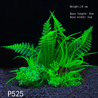 Artificial Underwater Aquarium Plants – Plastic Aquatic Fake Shrubs & Green Water Grass for Fish Tank Landscaping, Realistic Simulated Decor