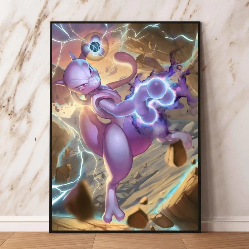 Japanese Anime Pokémon Canvas Wall Art – Pikachu, Charmander & Eevee Watercolor Poster Print Home Decor