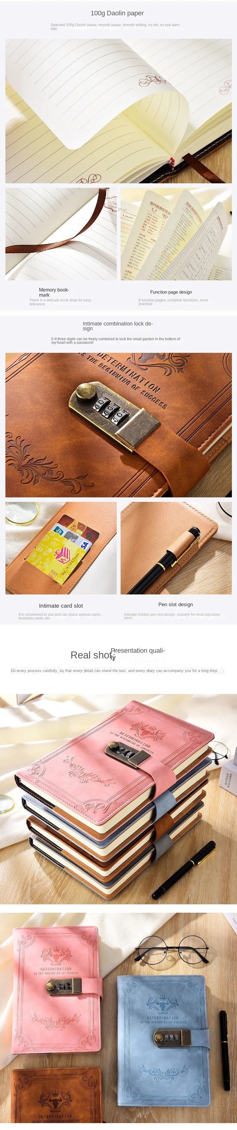 A5 Retro Password Lock Diary – 200-Page Journal Notebook with Secure Lock