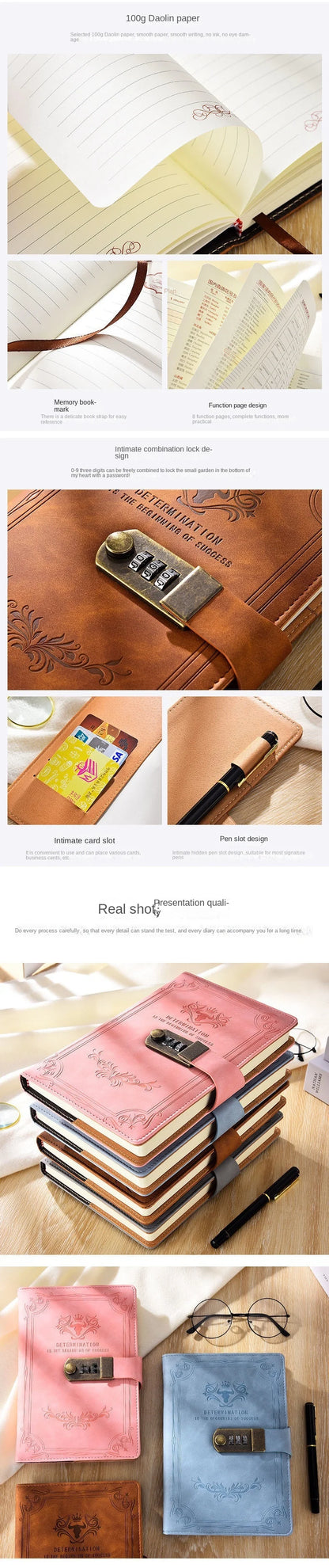 A5 Retro Password Lock Diary – 200-Page Journal Notebook with Secure Lock