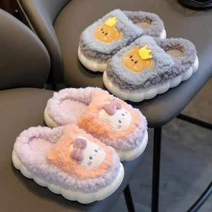 Kids Winter Plush Slippers Warm Non-Slip Cartoon Snow Princess House Shoes for Girls & Boys