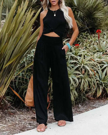 Pantalon ample décontracté pour femme, taille mi-haute avec cordon de serrage, style européen et américain, idéal pour la plage au printemps et en été
