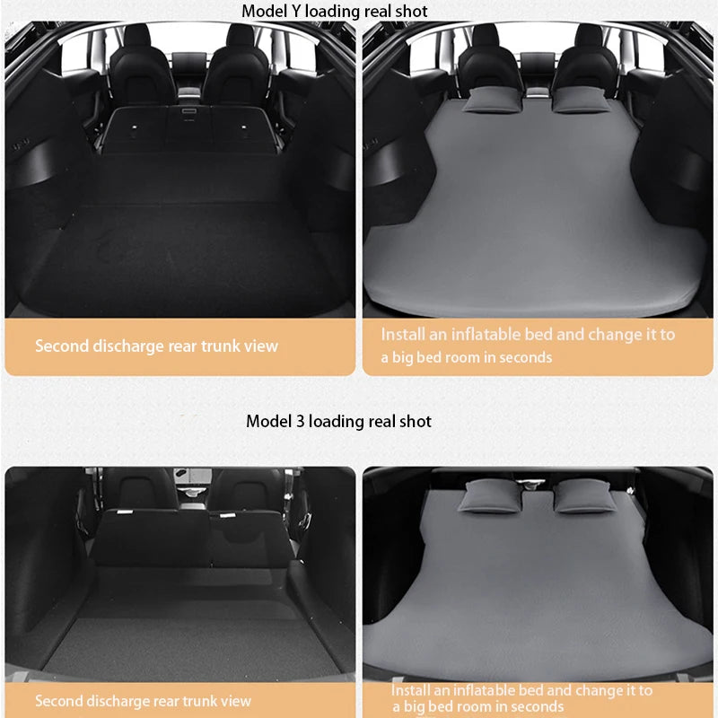Matelas pneumatique gonflable pour Tesla Model 3 et Model Y (2017–2026) – Lit de voyage en daim pour le camping, les road trips et les aventures en plein air
