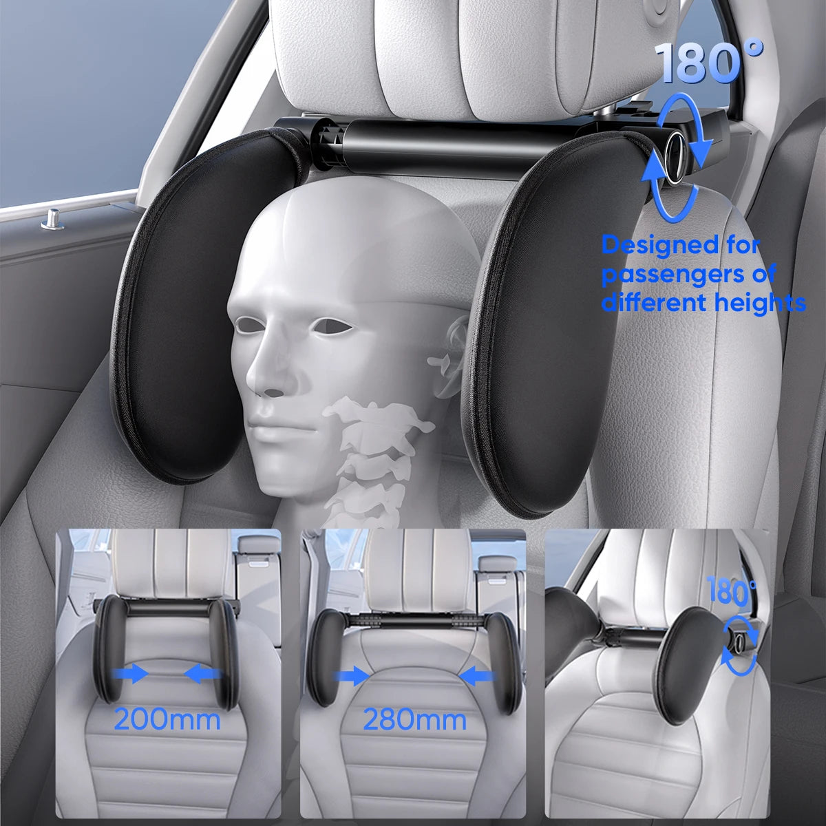 Adjustable Memory Foam Car Headrest Pillow – 180° Rotating Neck Support Cushion for Travel, Road Trips & Comfortable Car Sleeping