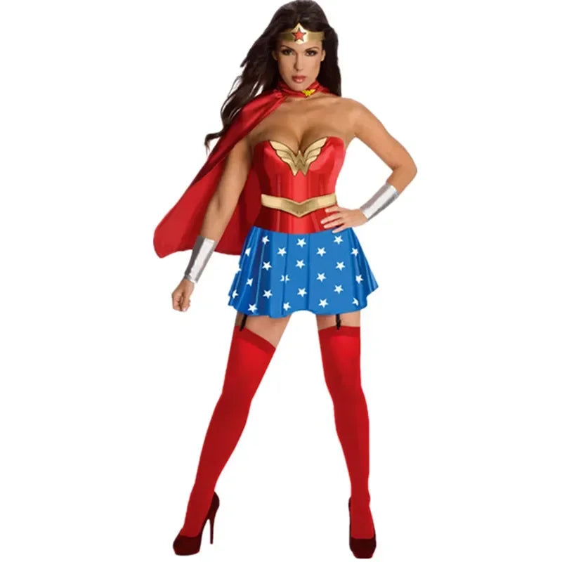 Halloween Sexy Wonder Costume | Superhero Supergirl Cosplay Outfit for Women | Bachelorette Party & Fantasy Fancy Dress Costume