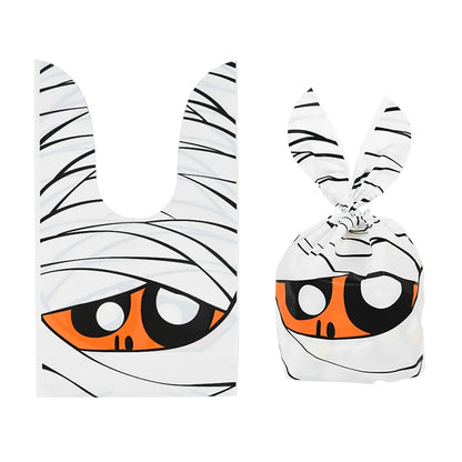 25/50PCS Halloween Candy Bags – Rabbit Ear Pumpkin Plastic Treat Bags for Candy, Cookies & Desserts, DIY Packaging for Kids’ Halloween Parties