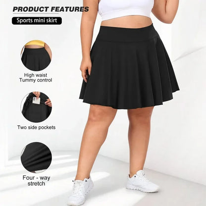 Plus Size Women's High-Waist Sports Skort with Pockets – Comfortable Solid Fitness Skirt for Gym, Outdoor Activities & Casual Wear