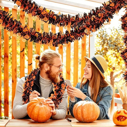 2M/4M Halloween Pumpkin Garland – Black & Orange Pumpkin Cutout Streamer, Spooky Hanging Decor for Front Doors, Outdoor Displays & Halloween Parties