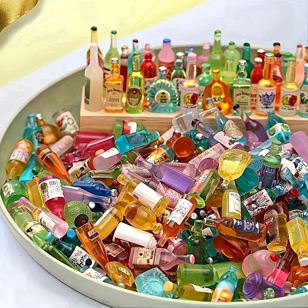 50 mini bouteilles de boisson miniatures – Décorations DIY de petites bouteilles de vin pour l'artisanat miniature et les coques de téléphone