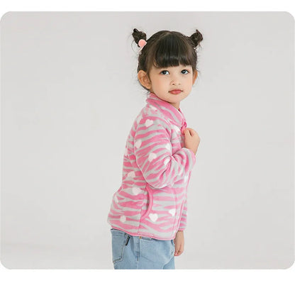 Girls Heart Print Fleece Jacket 2-8T, Cute Thick Winter Coat with Zipper, Warm Baby and Toddler Outerwear for Cold Weather