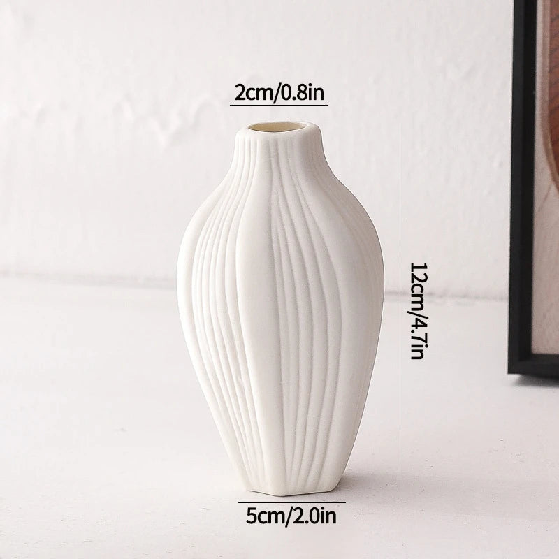 Florero Nórdico de Cerámica Blanca – Jarrón Decorativo Moderno para Sala de Estar, Decoración del Hogar y Escritorio
