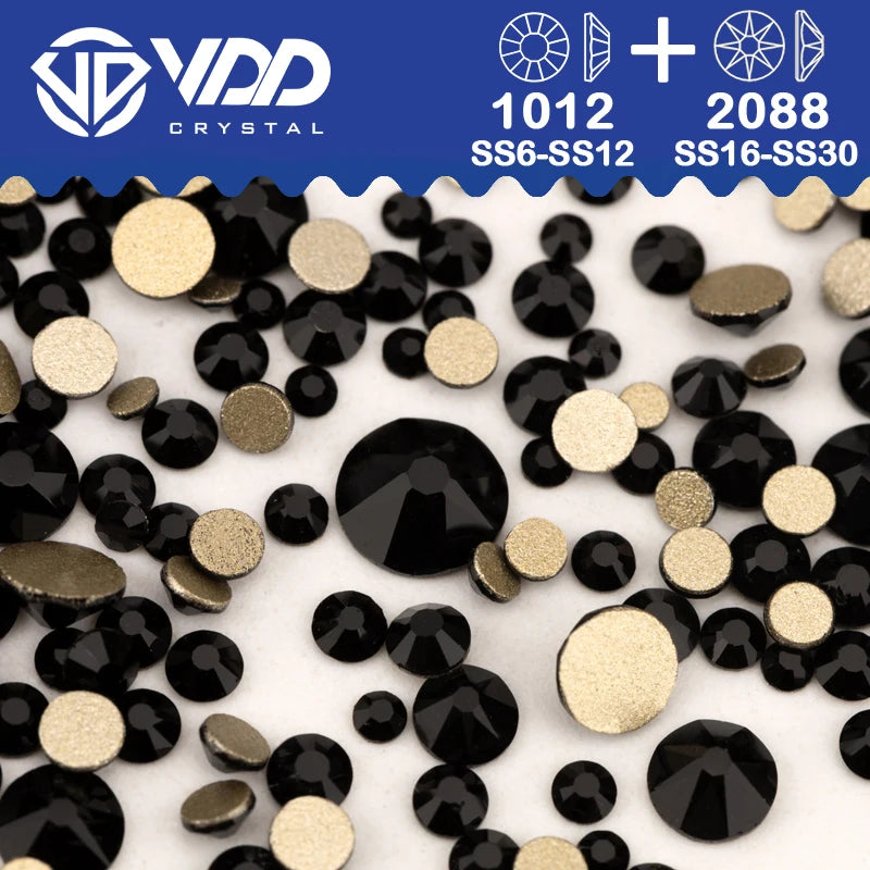 VDD Piedras Preciosas de Cristal Doradas de Fondo Plano – 2088 Cristales de Strass para Arte de Uñas, Manualidades y Decoraciones DIY