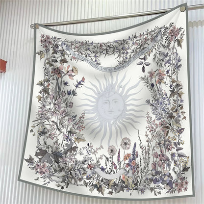 Foulard carré en soie 90 cm pour femme, motif floral, sergé de luxe, bandana, châle, hijab, cache-col, écharpe de tête