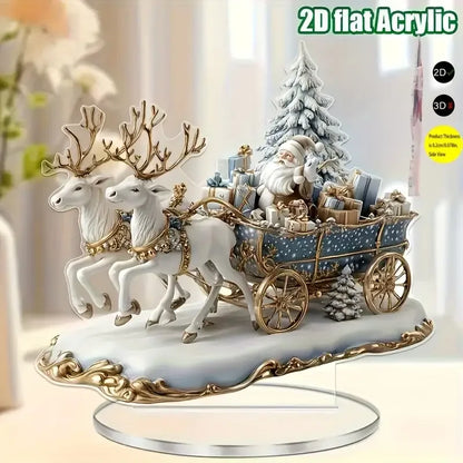 1PC Santa Claus & Reindeer Sled Christmas Desktop Ornament – Animal-Themed Tabletop Decor for Living Room, Holiday Party & Gift