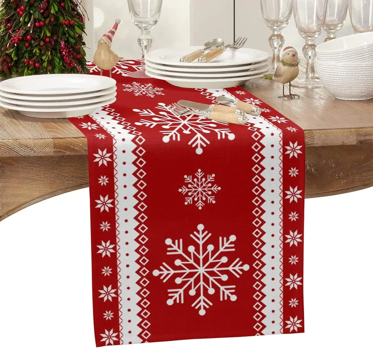 Christmas Red Snowflake Table Runner – Washable Xmas Dresser Scarf for Dining Table, Holiday Party & Home Christmas Decorations