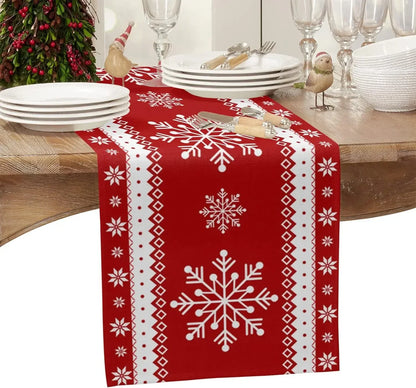 Christmas Red Snowflake Table Runner – Washable Xmas Dresser Scarf for Dining Table, Holiday Party & Home Christmas Decorations