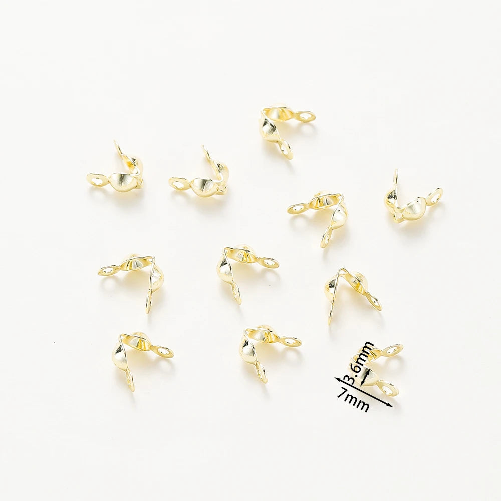 14K & 18K Gold Plated Double Hole Crimp End Clasp Beads – Open Cover Connector Beads for DIY Necklace & Jewelry Making
