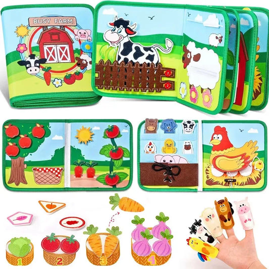 Libro de actividades Montessori de animales de granja – Libro de actividades de fieltro para el desarrollo de la motricidad fina y el aprendizaje temprano en niños pequeños