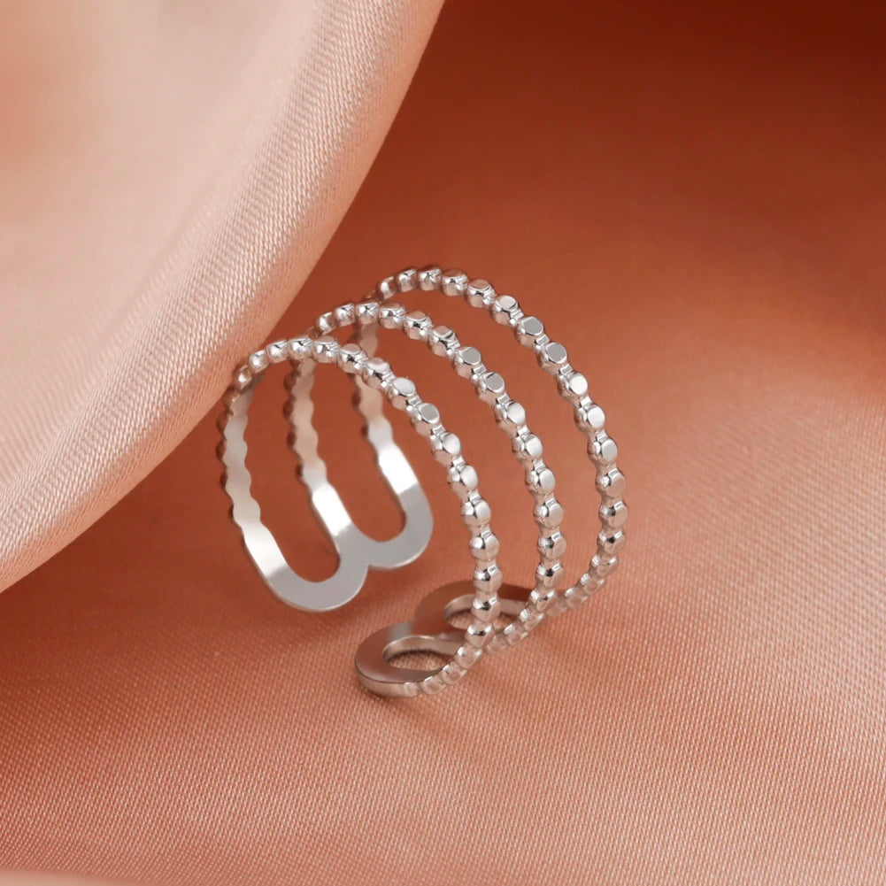 Bague Skyrim en acier inoxydable cœur géométrique pour femme, réglable, ouverte, pour fête, esthétique