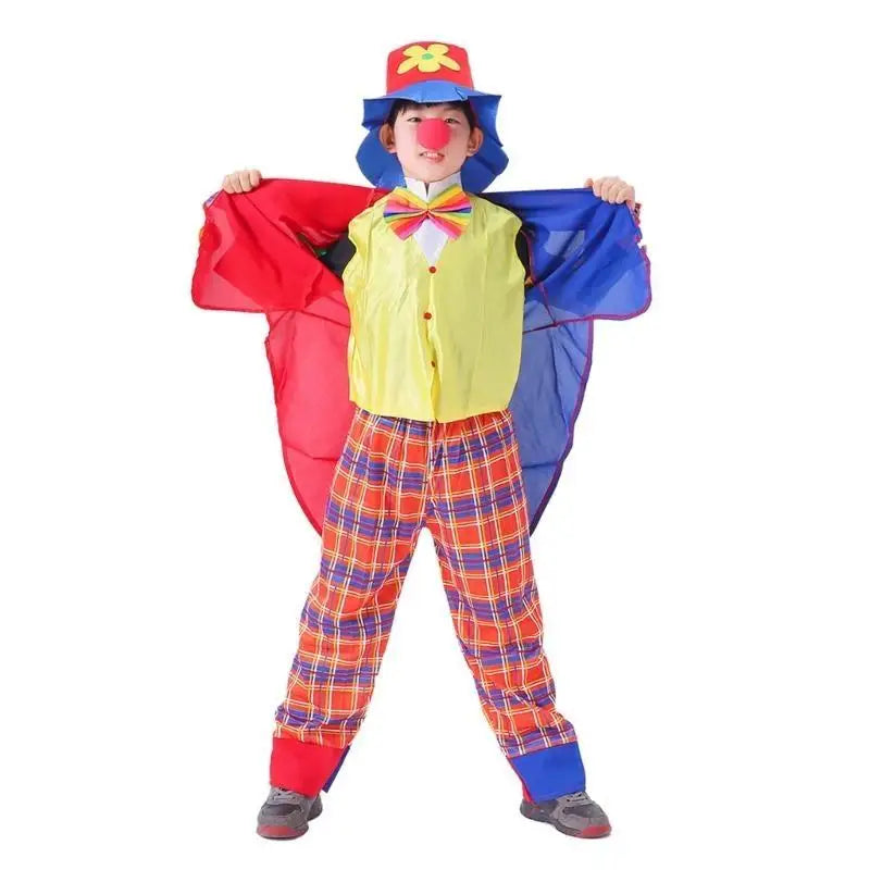 Child Clown Cosplay Costume Set – Coat, Shirt, Pants, Hat & Necktie Outfit for Halloween & Party Performance