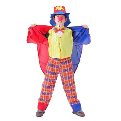 Child Clown Cosplay Costume Set – Coat, Shirt, Pants, Hat & Necktie Outfit for Halloween & Party Performance