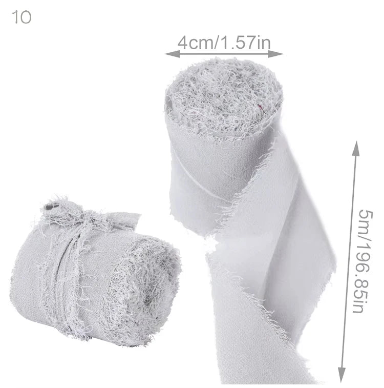 Ruban de soie en mousseline effilochée de 5 m – Ruban fait main déchiré pour bouquet de mariage et emballage cadeau