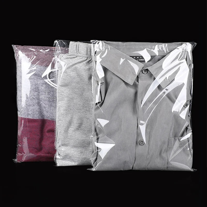 StoBag 100 sacs auto-scellants transparents pour vêtements – Sacs d'emballage en plastique transparent avec fermeture adhésive pour t-shirts, cadeaux, mariages et fêtes