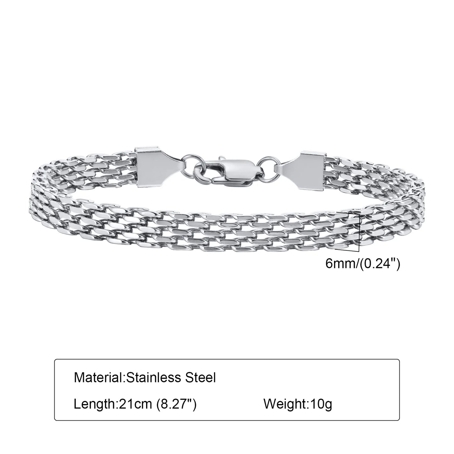 Punk Silver Chain Bracelet – Stainless Steel Braided Link Wristband for Men | Hip Hop Fashion Jewelry Gift for Him & Dad