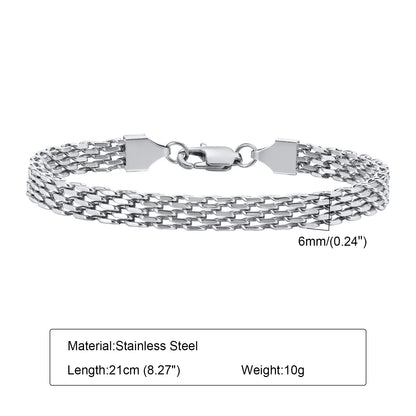 Punk Silver Chain Bracelet – Stainless Steel Braided Link Wristband for Men | Hip Hop Fashion Jewelry Gift for Him & Dad