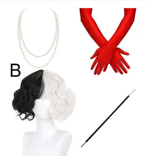 Cruella De Vil Halloween Cosplay Wig – Half Black Half White Short Curly Wig (Danganronpa Style)