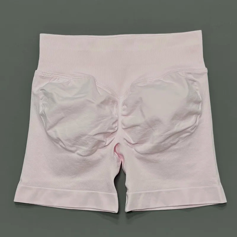 HISTELLO Pantalones cortos de yoga sin costuras de 4.5" para mujer – Pantalones cortos deportivos de talle bajo con efecto fruncido para gimnasio, fitness, correr y ropa deportiva