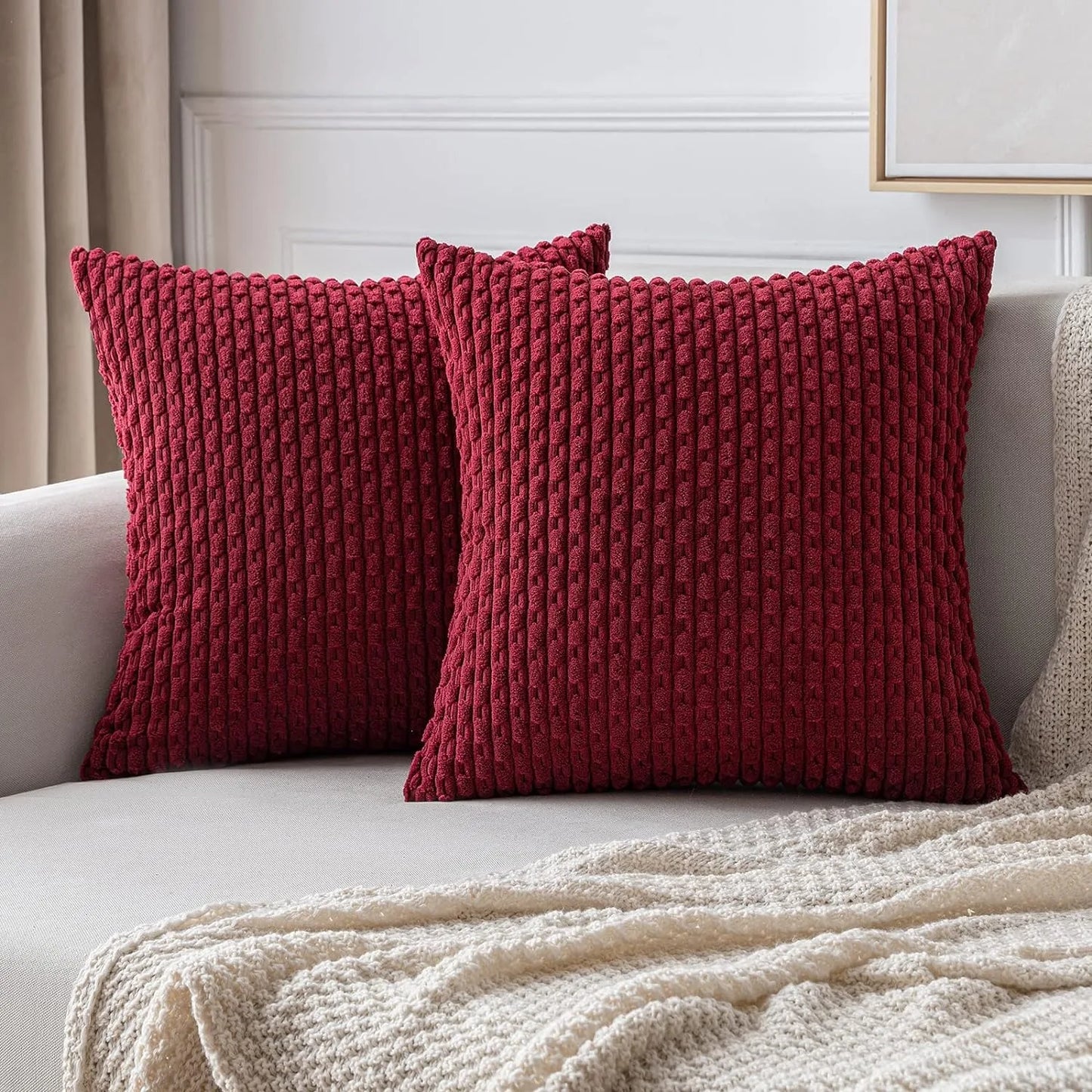 Funda de almohada a rayas verdes de pana - Funda de cojín decorativa rústica bohemia de 20x20 pulgadas para sofá y sala de estar