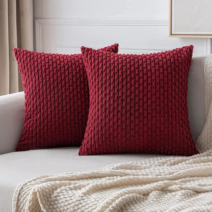 Funda de almohada a rayas verdes de pana - Funda de cojín decorativa rústica bohemia de 20x20 pulgadas para sofá y sala de estar