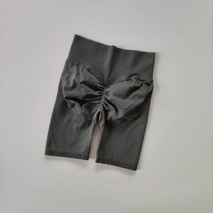 Pantalones cortos de yoga de cintura alta para mujer – Pantalones cortos deportivos fruncidos para realce de glúteos, para correr, gimnasio, fitness y control de abdomen