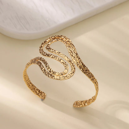 Stainless Steel Open Flower & Leaf Bangle Bracelet – Gold Geometric Cuff Bracelet for Women & Men | Minimalist Fashion Jewelry