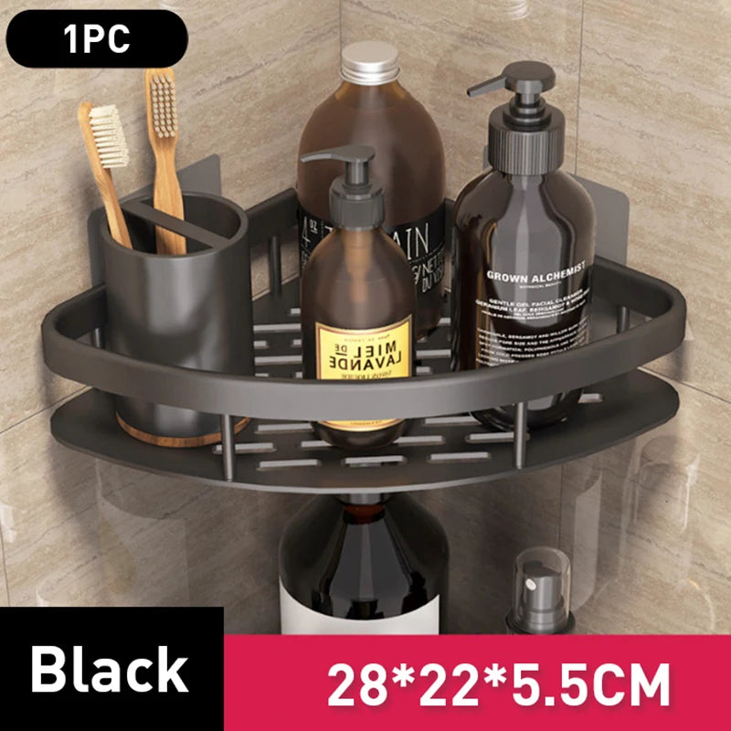 Estante de baño para montaje en pared sin taladros, organizador de almacenamiento de cocina para champú y artículos de tocador