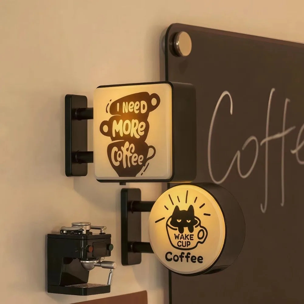 Retro Coffee Shop Fridge Magnet – Glowing Miniature Coffee Corner Magnetic Ornament for Home Décor