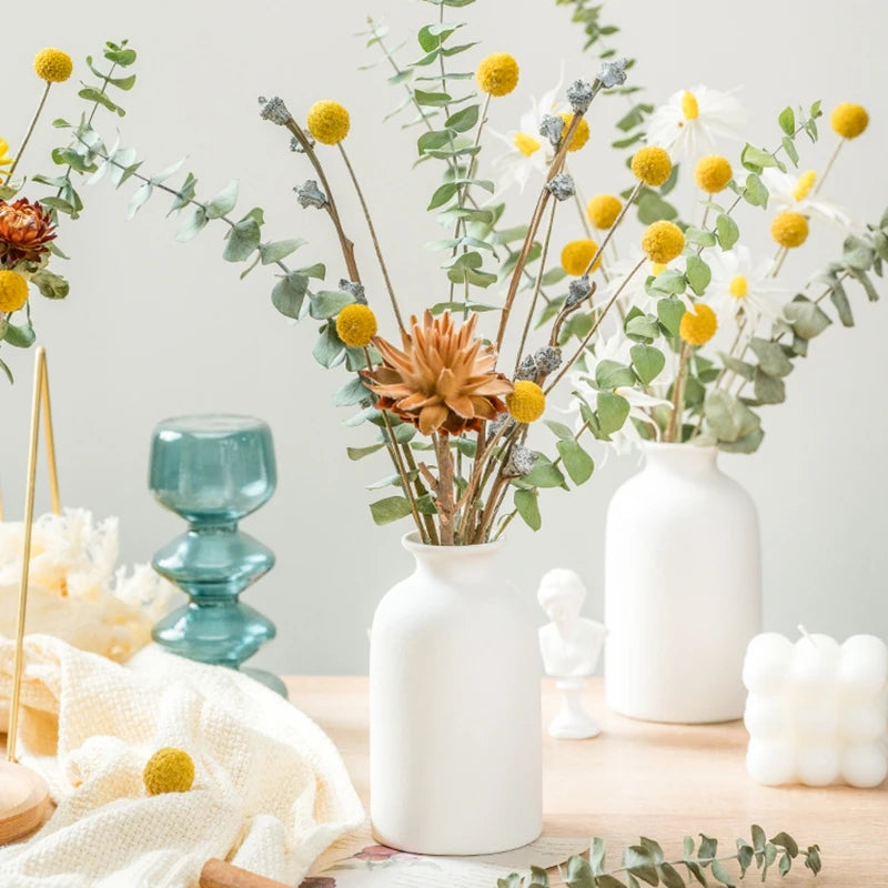 Florero Nórdico de Cerámica Blanca – Jarrón Decorativo Moderno para Sala de Estar, Decoración del Hogar y Escritorio