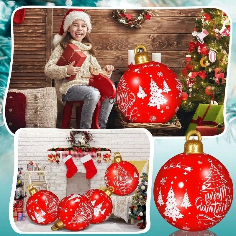 32-Inch Giant PVC Inflatable Christmas Ball Ornament – Large Outdoor Xmas Blow-Up Decoration for Christmas Parties, Yard & Holiday Decor