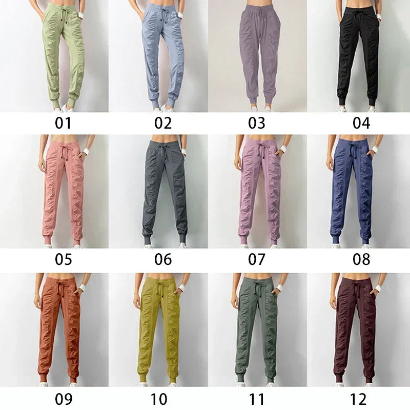 Pantalon de jogging femme à séchage rapide, cordon de serrage, athlétique, pour la salle de sport et le fitness, avec deux poches latérales