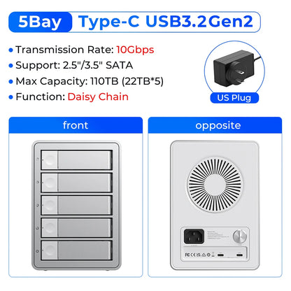 ORICO 4/5 Bay HDD Docking Station – USB 3.2 Type-C 10Gbps SATA Hard Drive Enclosure for 2.5" & 3.5" SSD HDD