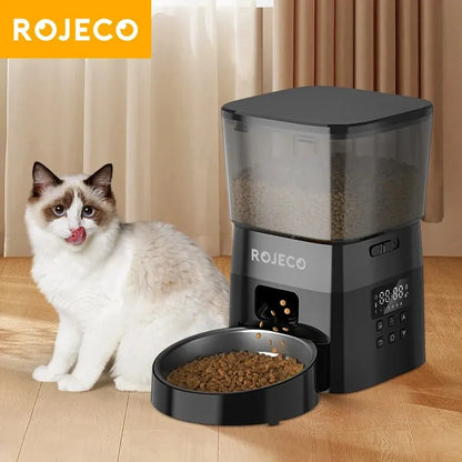 ROJECO Comedero Automático para Mascotas – Dispensador Inteligente de Comida Seca con Control por Botones para Perros y Gatos