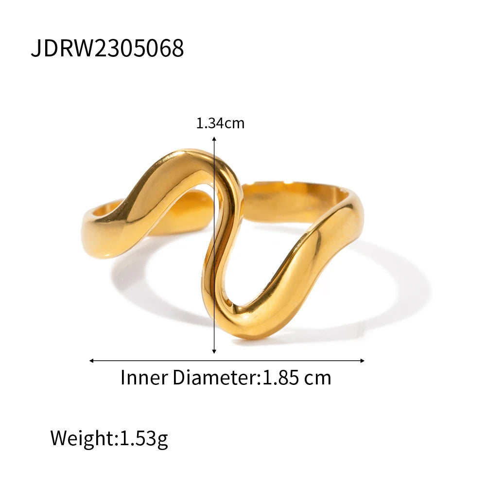 Bague creuse ajustable plaquée or 18 carats - Bague de mode minimaliste en acier inoxydable pour femme