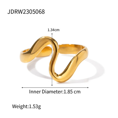 Bague creuse ajustable plaquée or 18 carats - Bague de mode minimaliste en acier inoxydable pour femme