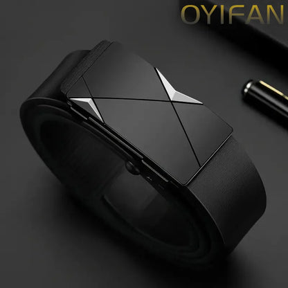 Men's Genuine Cowhide Leather Belt – Fashion Automatic Buckle Black Belt, Luxury-Style Designer Waist Strap for Jeans, 105-160cm Plus Size