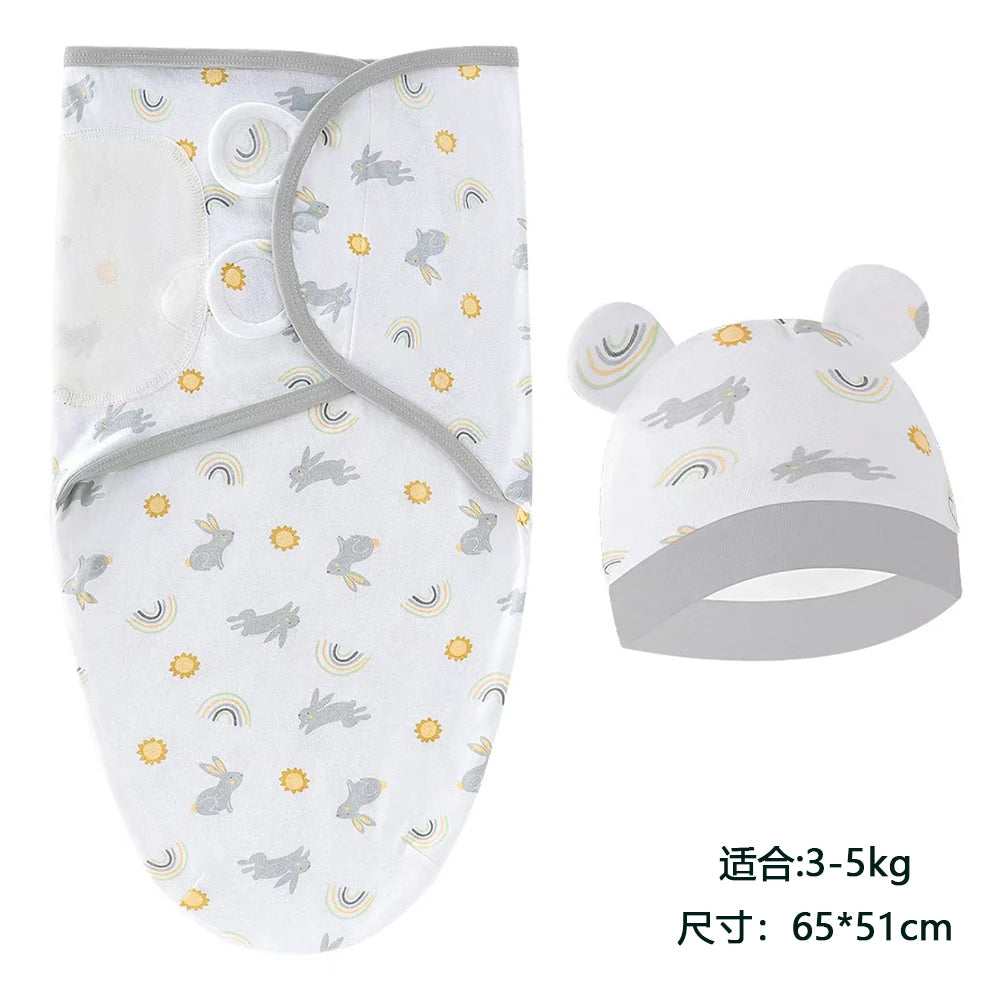 Manta Envolvente y Gorro para Recién Nacido – Envoltorio Suave de Algodón para Bebés de 0 a 6 Meses