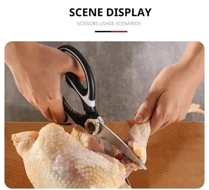 Ciseaux de cuisine en acier inoxydable avec couvercle de protection – Ciseaux robustes pour volaille, poisson, légumes et ouvre-noix