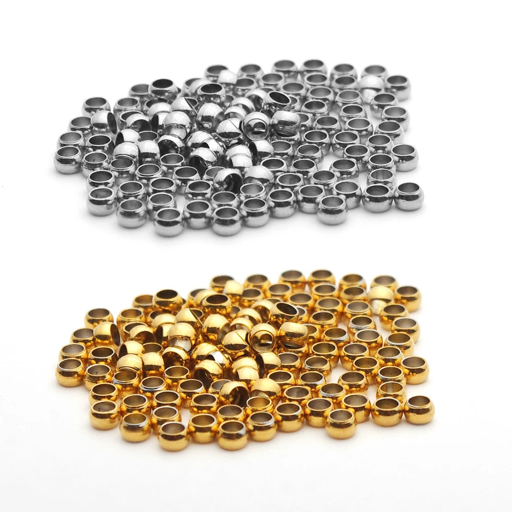 100–200 Piece Stainless Steel Crimp Stopper Beads (1.5–3mm) – Ball Spacer End Beads for DIY Bracelets, Necklaces & Jewelry Making